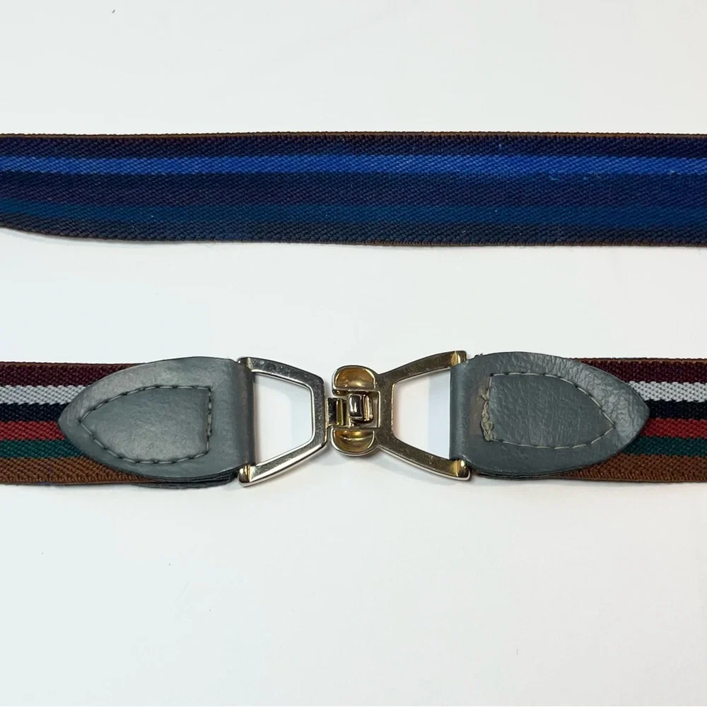 Reversible Vintage Striped Belt Metal Equestrian Thin Stretch Elastic Preppy
